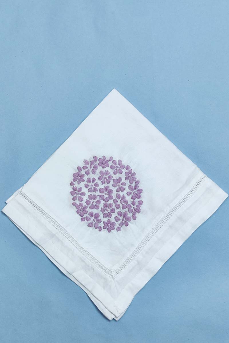 Hand Embroidered White Cotton Lucknowi Chikan Tea Napkin (Set of 5pcs)